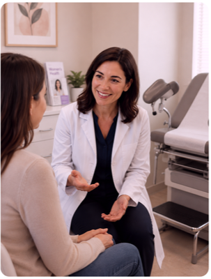 OB/GYN consulting with a patient